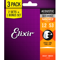 Elixir 3-Pack Nanoweb Acoustic 80/20 Bronze 12-53 Light