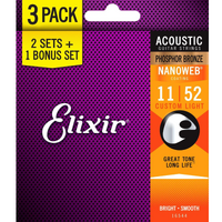 Elixir 3-Pack Nanoweb Acoustic Phosphor Bronze 11-52 Custom Light 