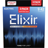 Elixir 3-Pack Nanoweb Electric 9-42 Super Light 