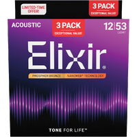 Elixir 3-Pack Nanoweb Acoustic Phosphor Bronze 12-53 Light
