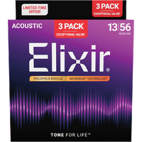 Elixir 3-Pack Acoustic Nanoweb Phosphor Bronze 13-56 Medium