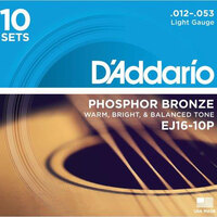 D'Addario EJ16 Phosphor Bronze 12-53 10 Pack