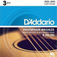 D'Addario EJ Acoustic Phosphor Bronze 12-53 3-Pack EJ16