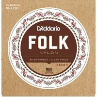 D'Addario EJ33 Folk Nylon Guitar Strings, Ball End, 80/20 Bronze/Clear Nylon Trebles
