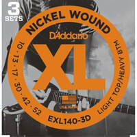 D'Addario EXL140-3D Nickel Wound Electric Guitar Strings Light Top/Heavy Bottom - 10-52 3 Pack