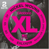 D'Addario EXL170TP Regular Light Nickel Wound Long Scale Bass Strings -.045-.100 Twin Pack