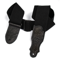Franklin 2" Black Cotton Strap with Pebbled Black Glove Leather End Tab