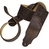 Franklin Guitar Strap Embossed 2.5" Chocolate Suede with Pebbled Chocolate Glove Leather End