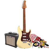 Northstar S-Style Electric Guitar Vintage White with Aroma 10W Amp & Accessory Pack