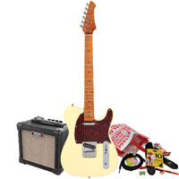 Northstar T-Style Electric Guitar Vintage White with Aroma 10W Amp & Accessory Pack