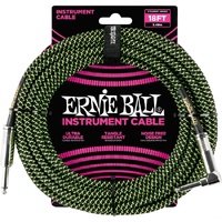 Ernie Ball Instrument Cable - Braided Black/Green - 18ft / 5.49m