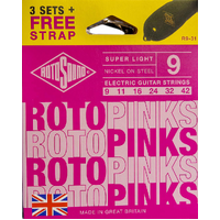 Rotosound Roto Pinks Electric Value 3-Pack String Set + Bonus Strap