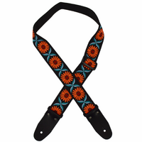 Colonial Leather 50mm Guitar Strap - Orange Daisy